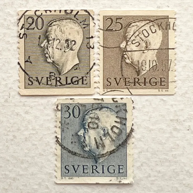 سری 3 عددی تمبر پستی سوئد پادشاه گوستاو ششم