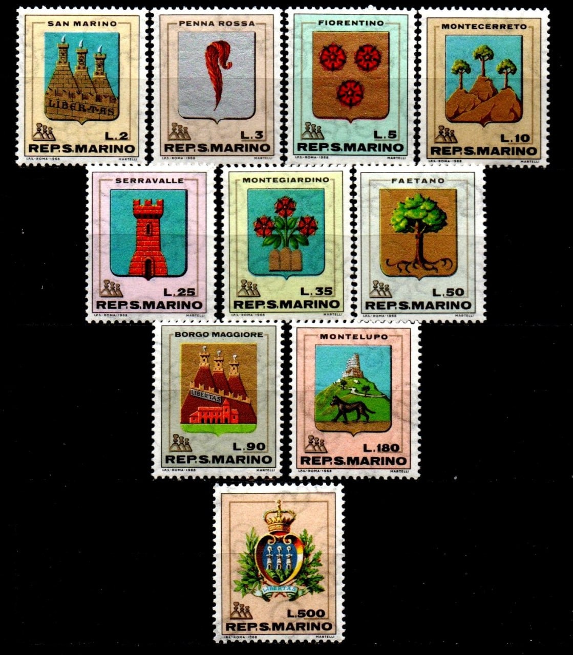 سری کامل نشان ملی سن مارینو 1968 میلادی!