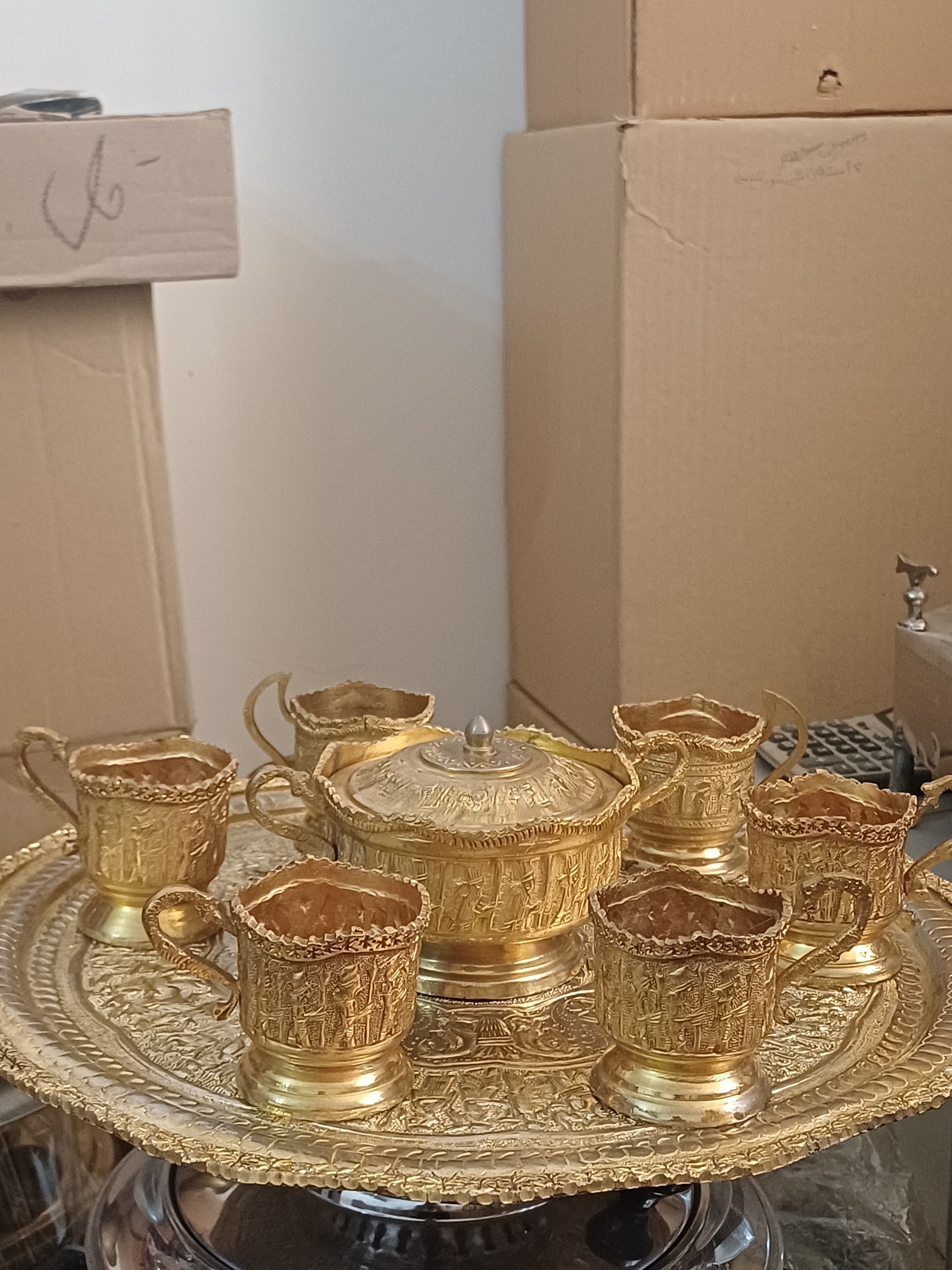 سرویس چایخوری برنجی روکش آب طلا