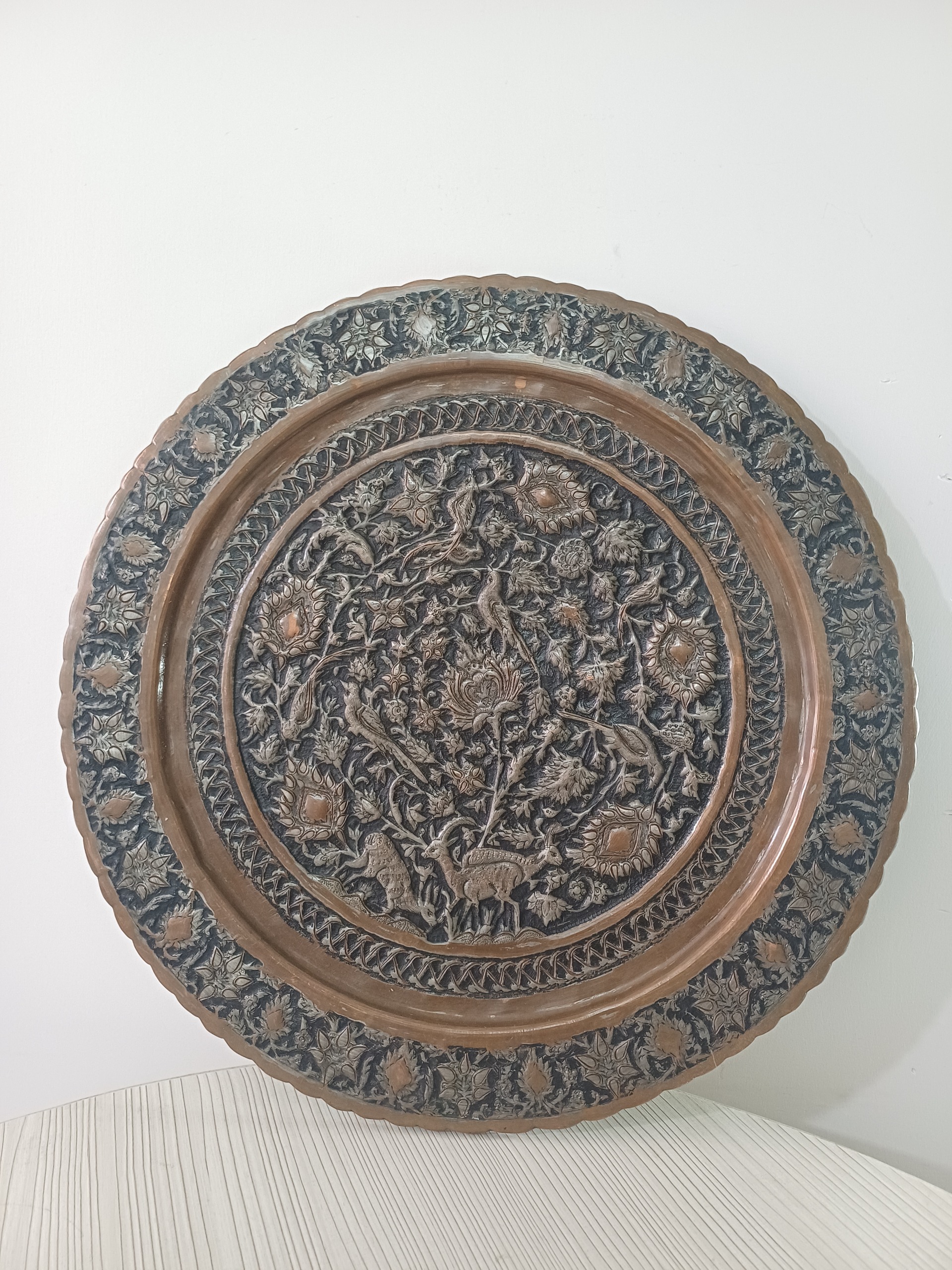 سینی دیوارکوب مسی قلم قدمت پهلوی