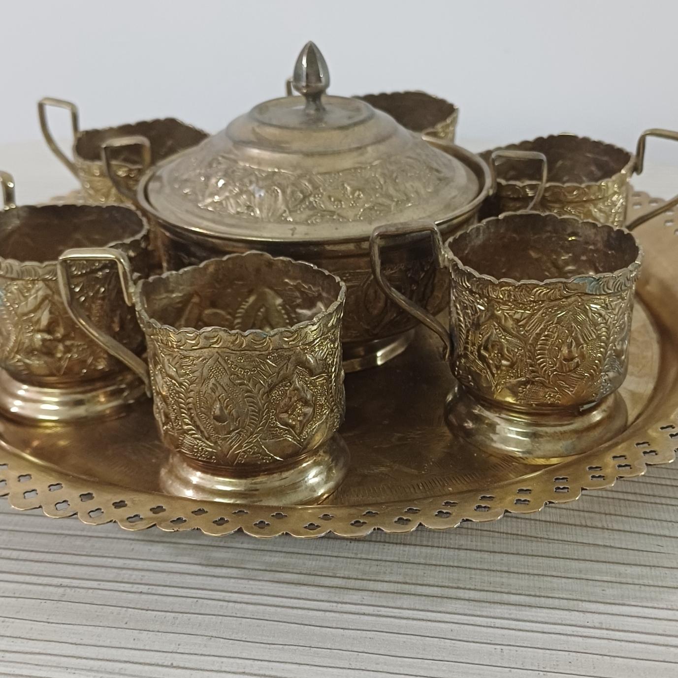 سرویس چایخوری برنجی قلم پهلوی
