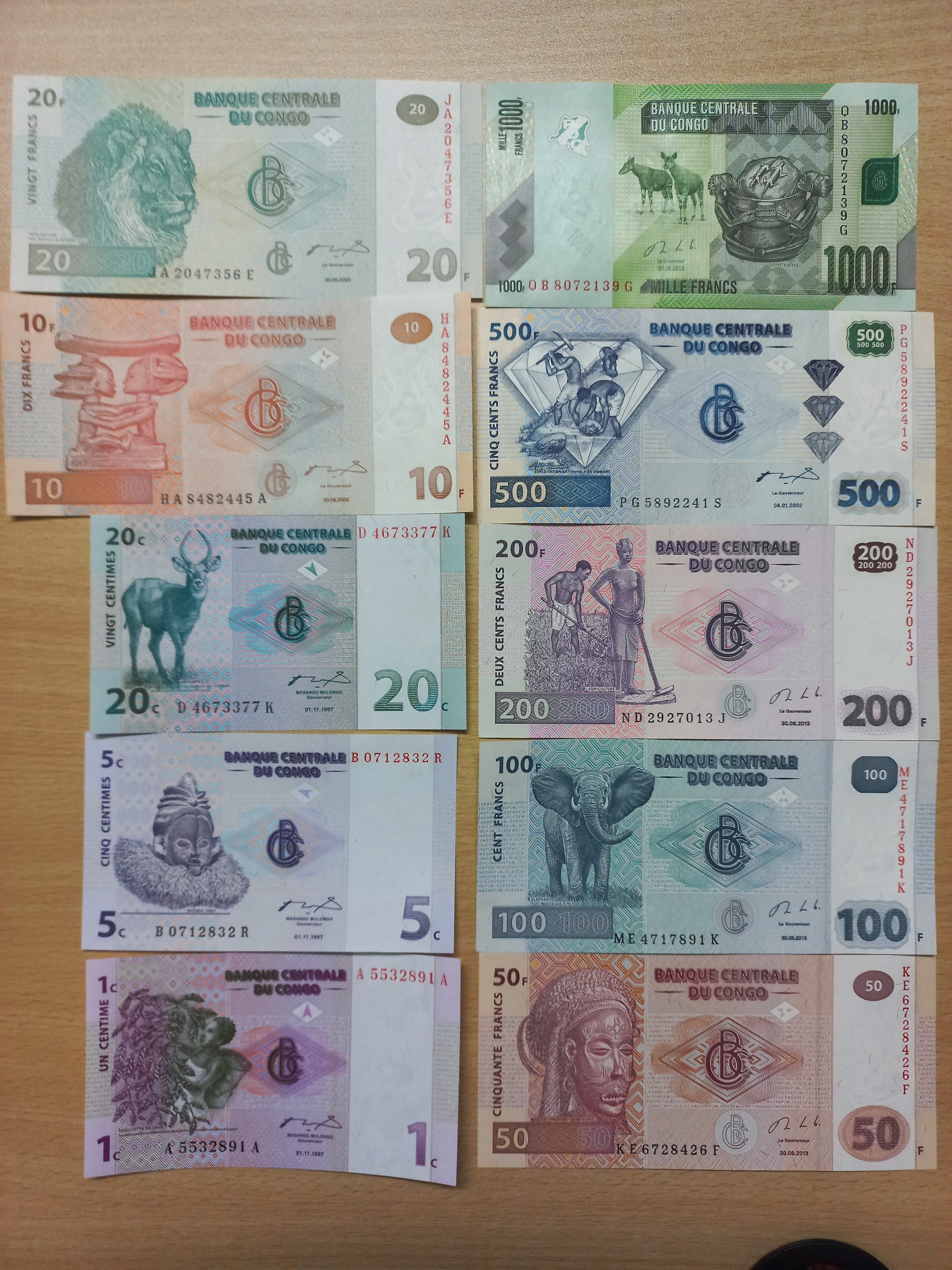 ست 10 برگی اسکناس فرانک کنگو