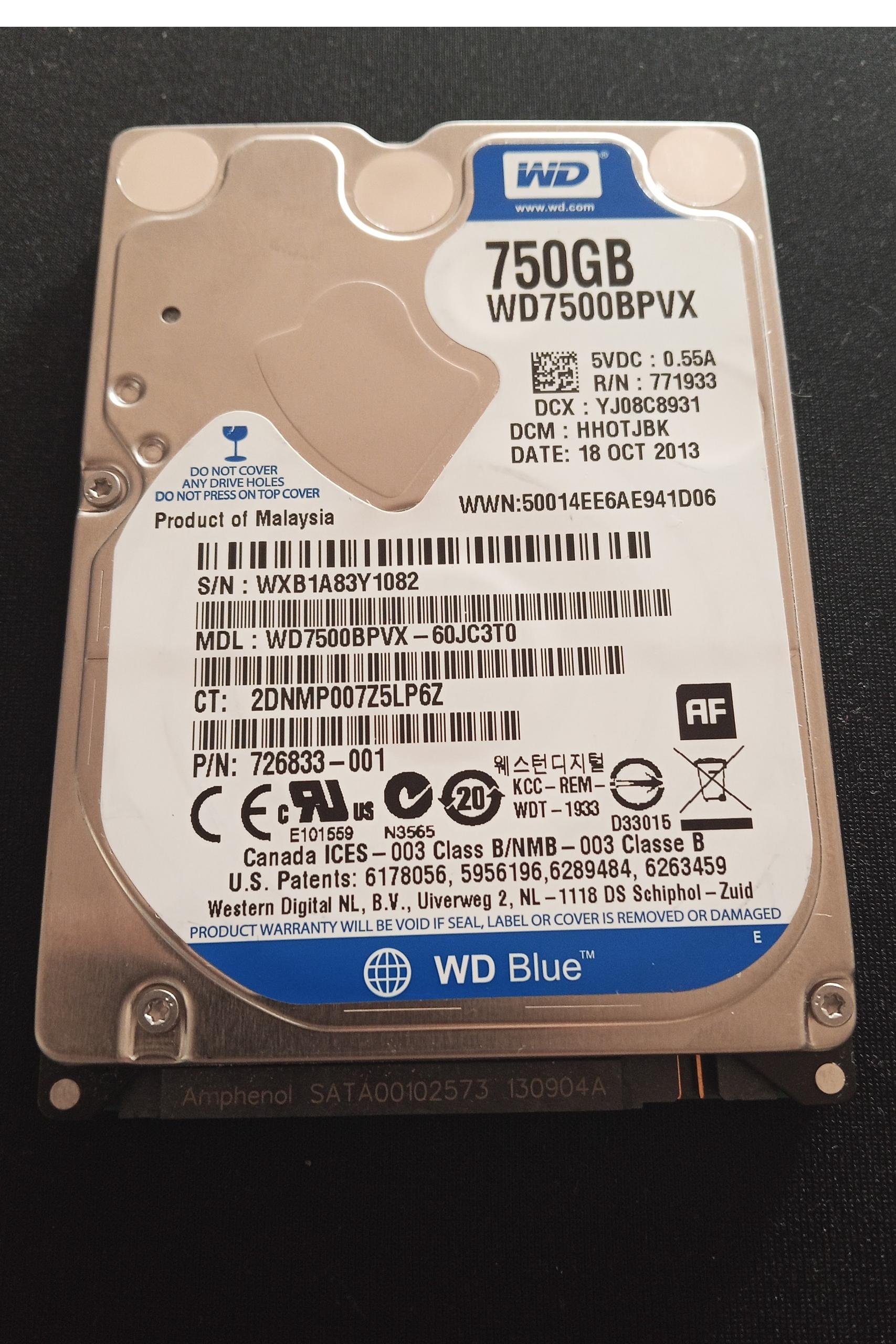 هارد لپ تاپ وسترن دیجیتال 750 گیگ سلامت 100 درصد