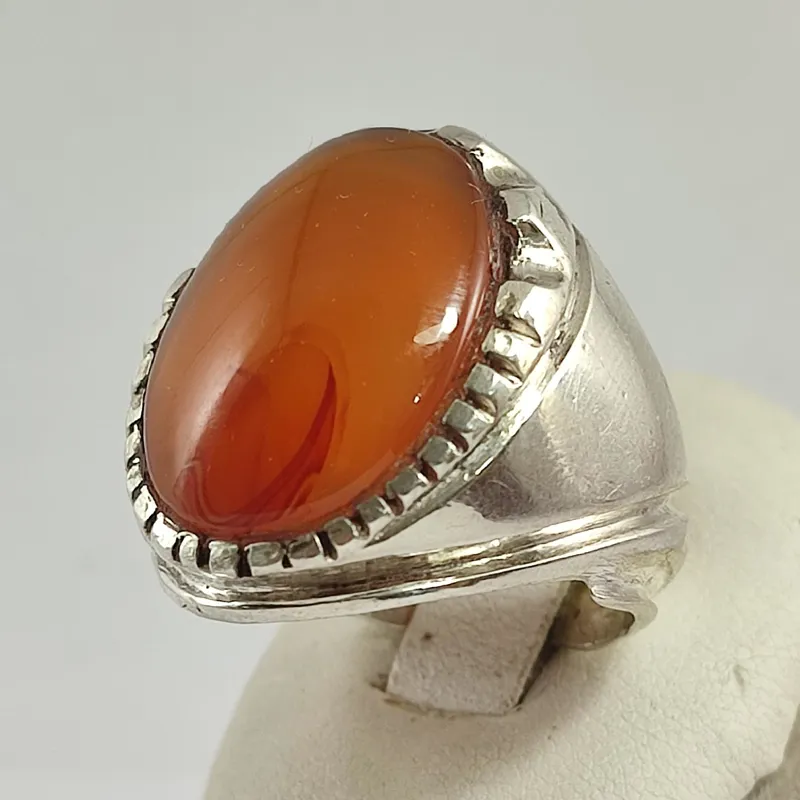 انگشتر نقره عقیق سرخ پرتقالی یمنی