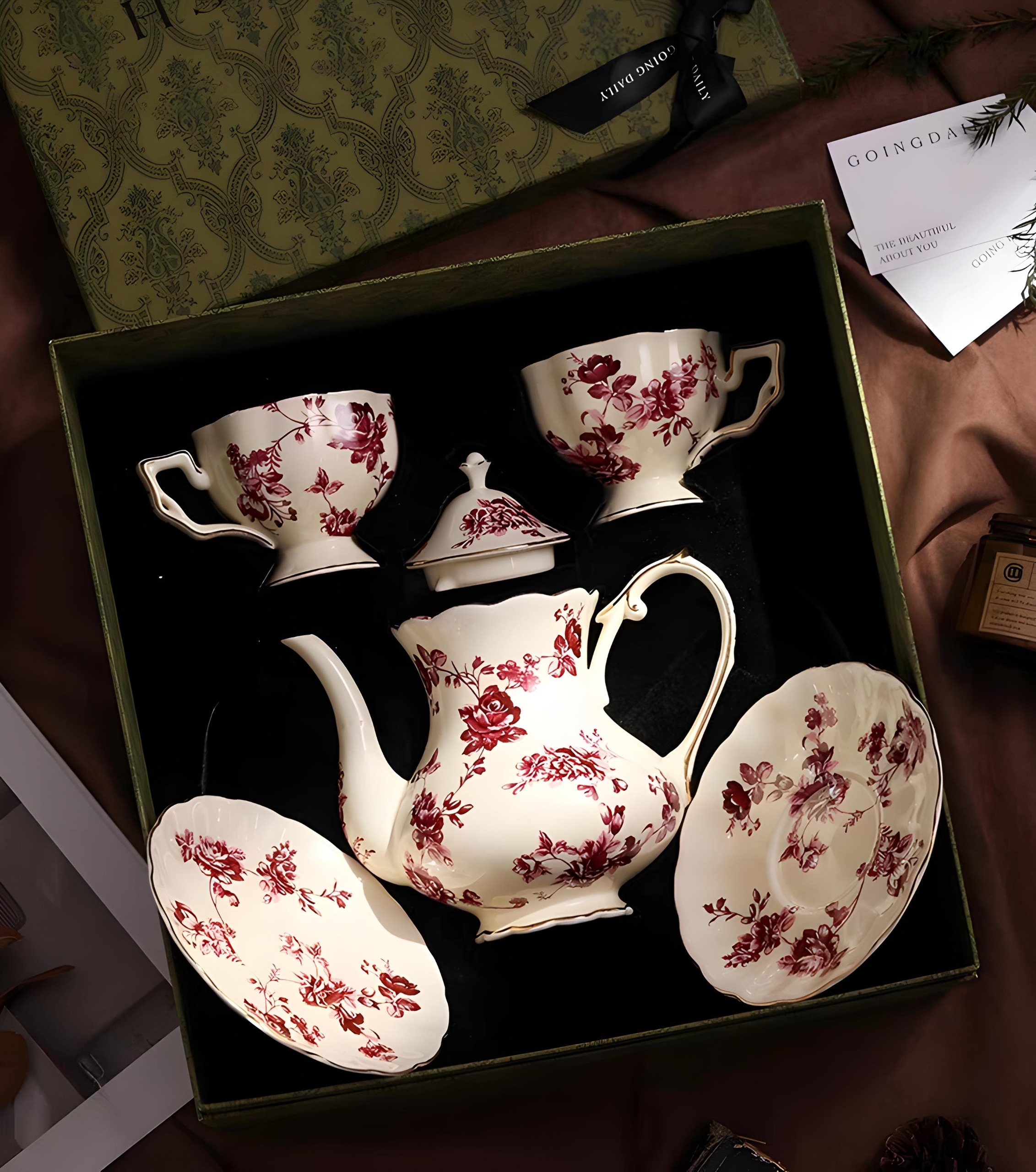 سرویس چای خوری قلم قرمز وارداتی