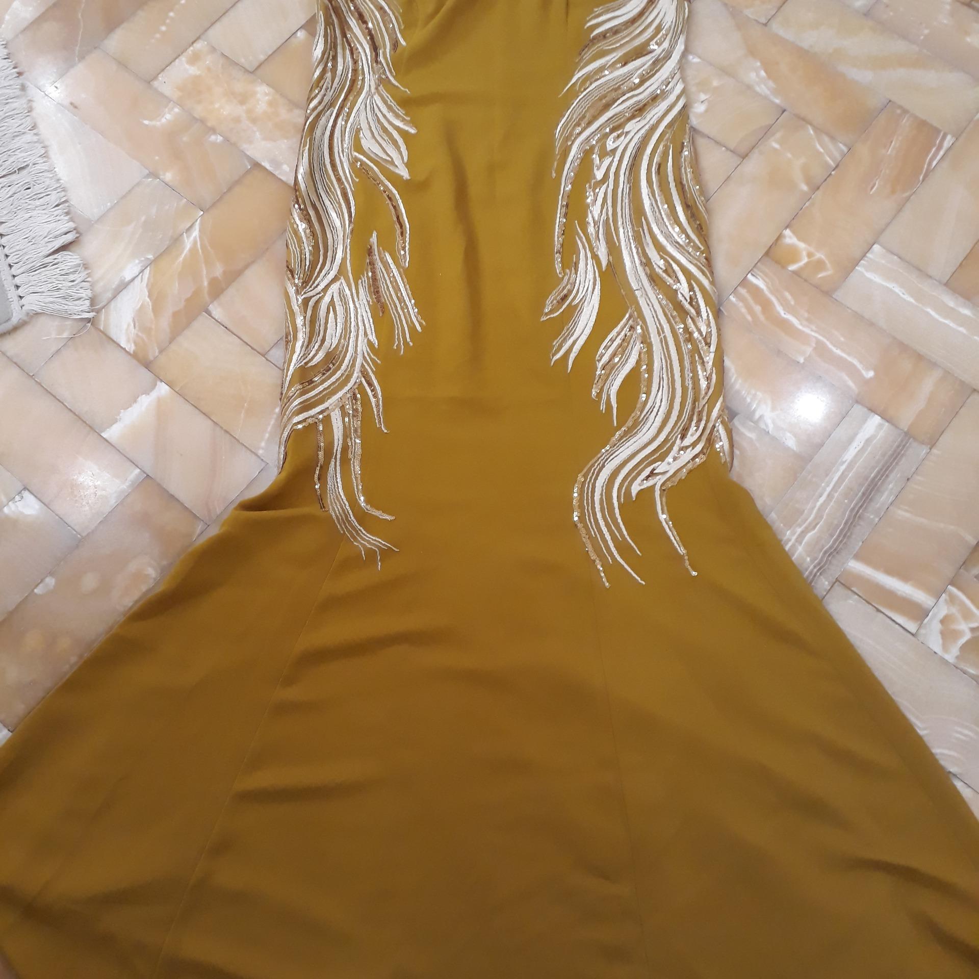 پیراهن مجلسی بلند زنانه رنگ خردلی