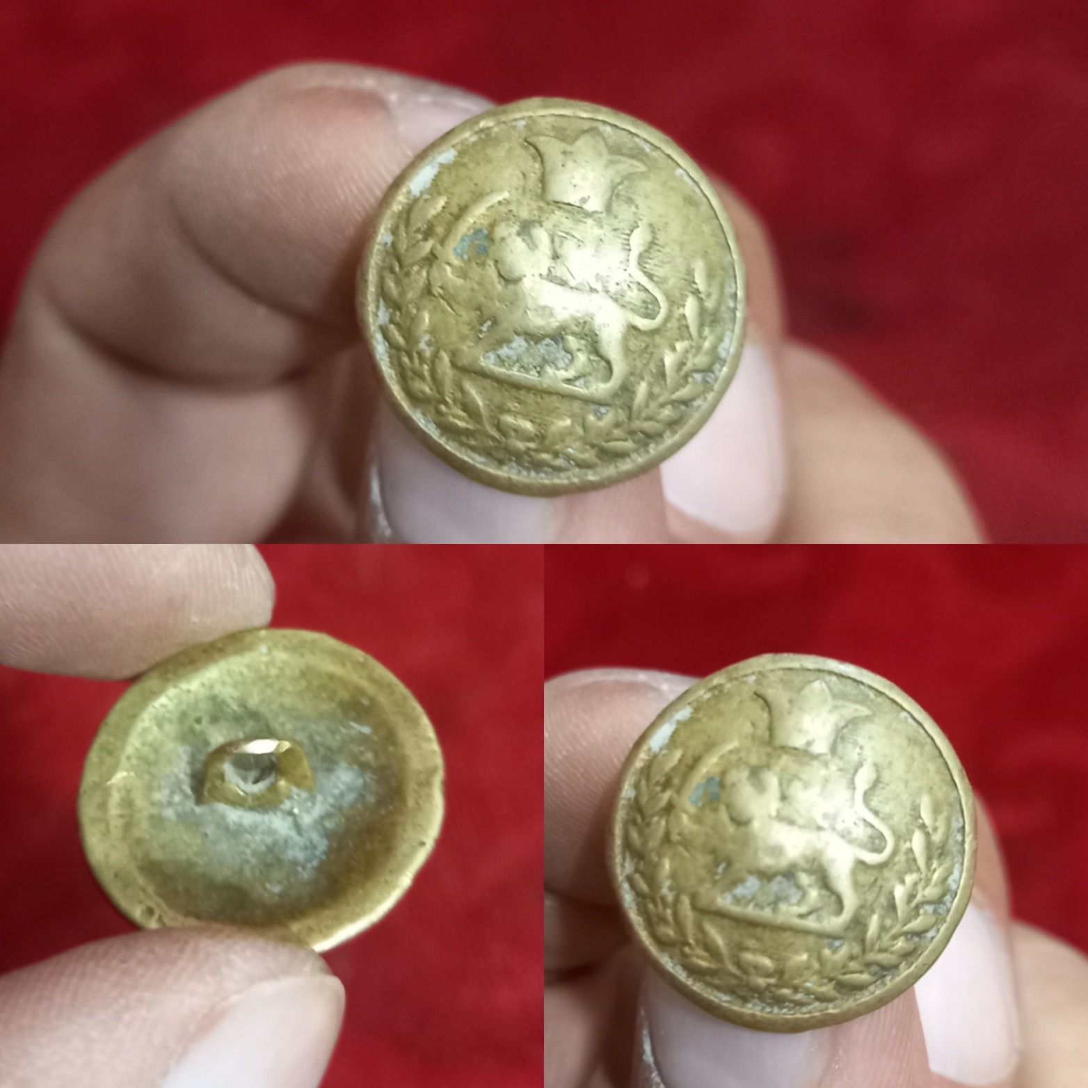 دکمه برنجی شیرخورشید نشان رضاخانی