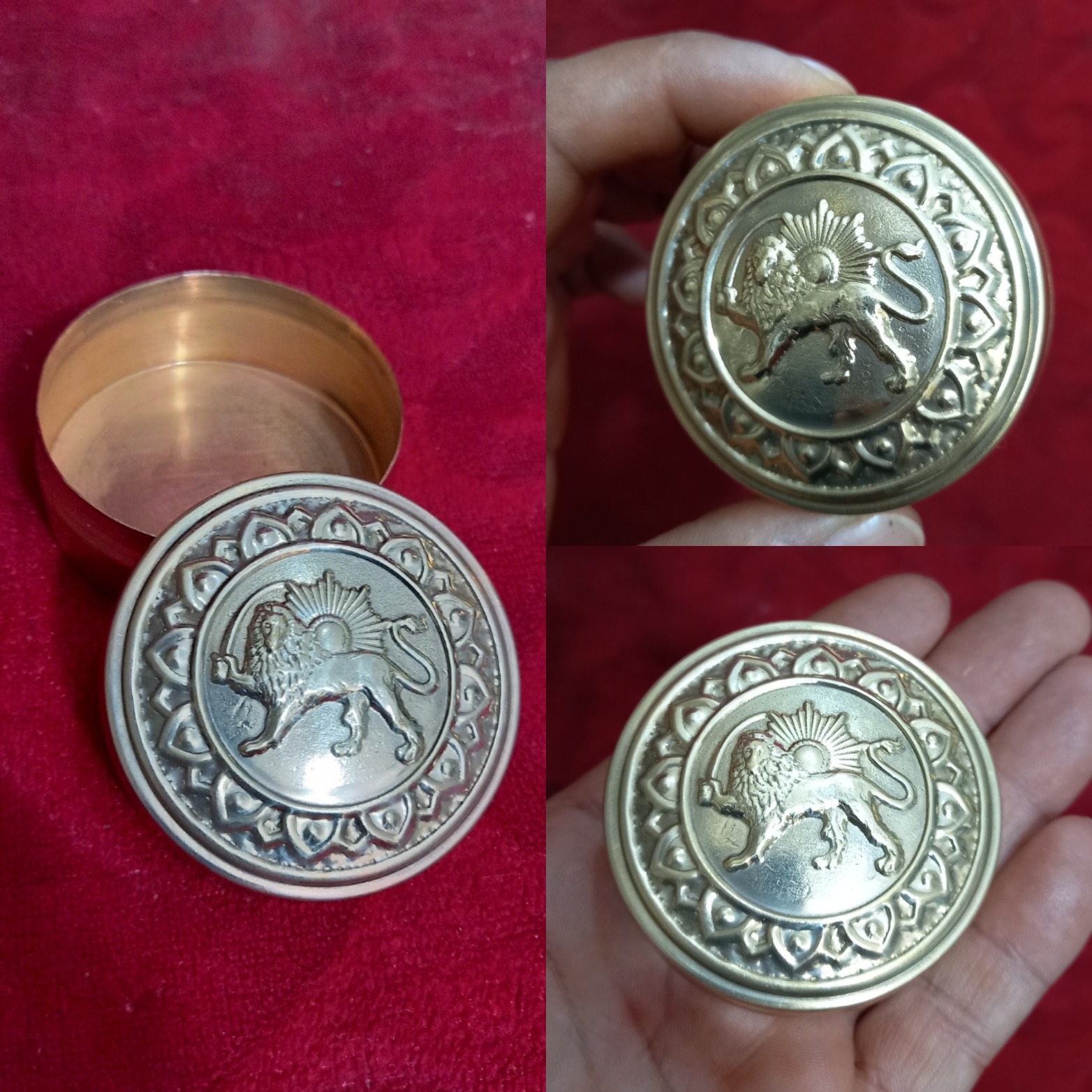 قوطی زیبایه برنجی شیرنشان بکرقدیمی