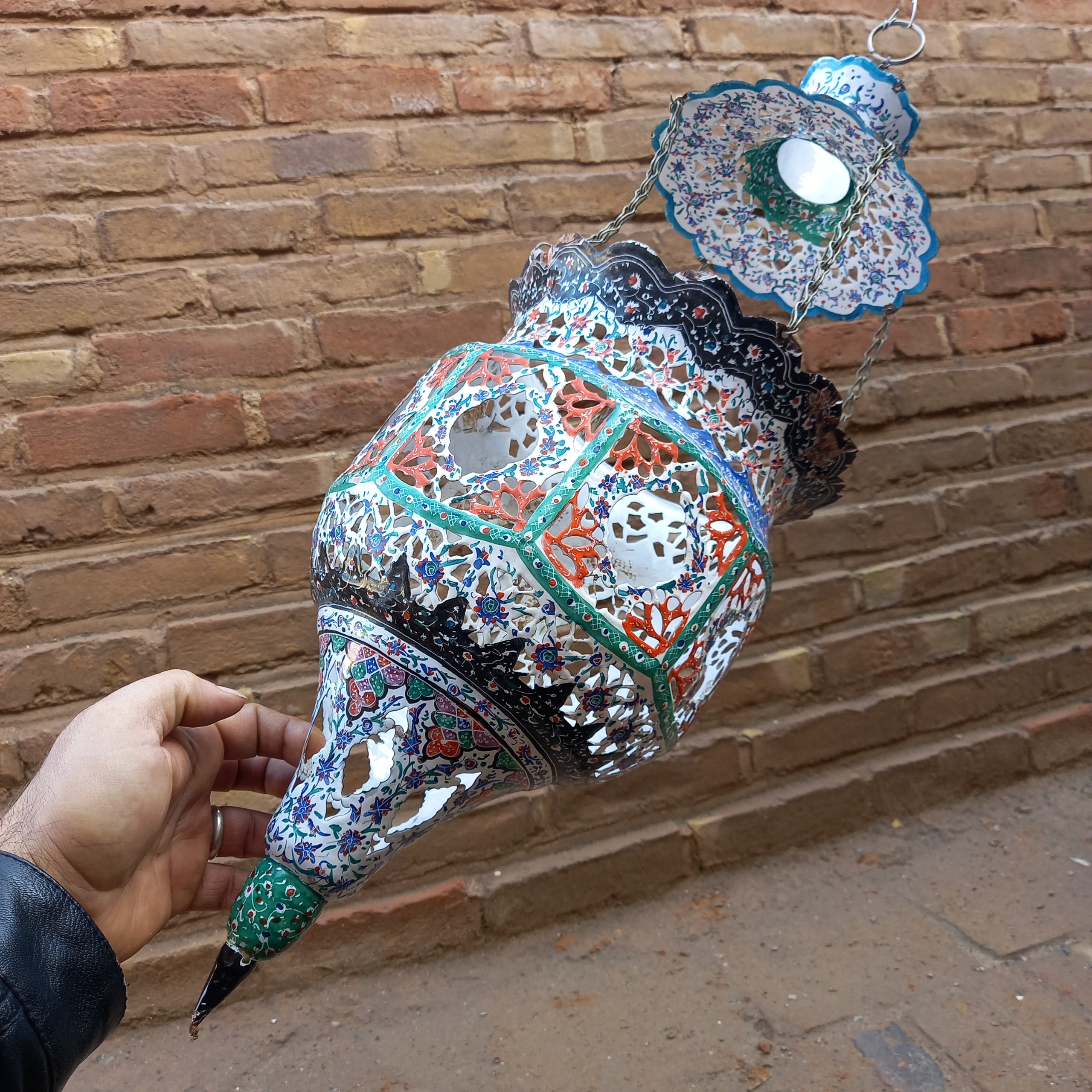 لنتر سقفی مسی،میناکاری شده زیباقدیمی