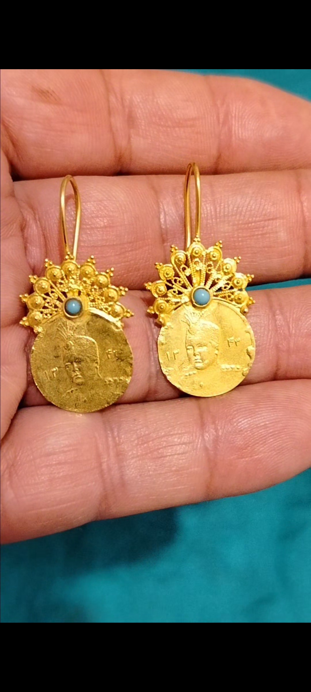 گوشواره اصل قاجاری  نگین فیروزه