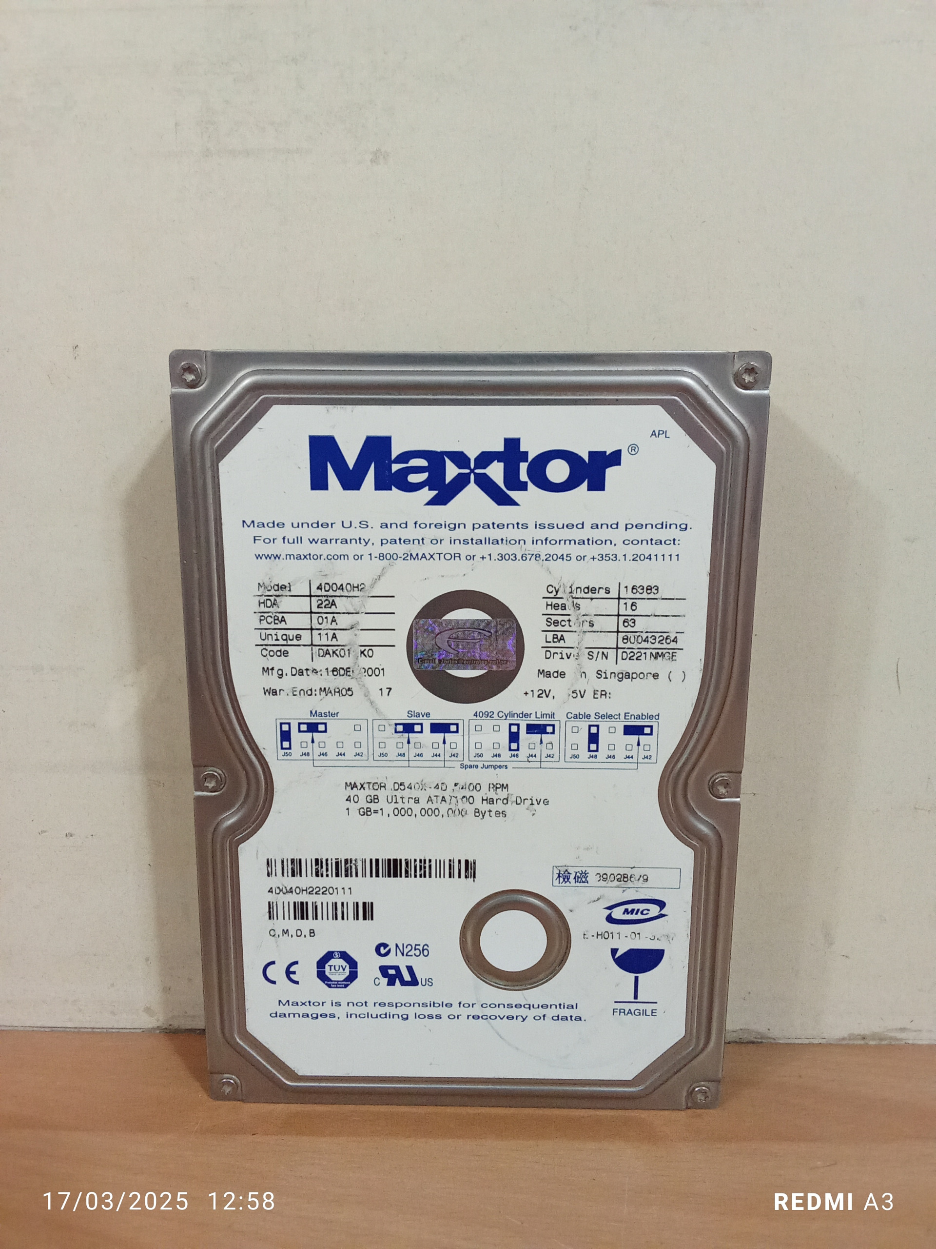 هارد 40 گیگ MAXTOR-سلامت 100%