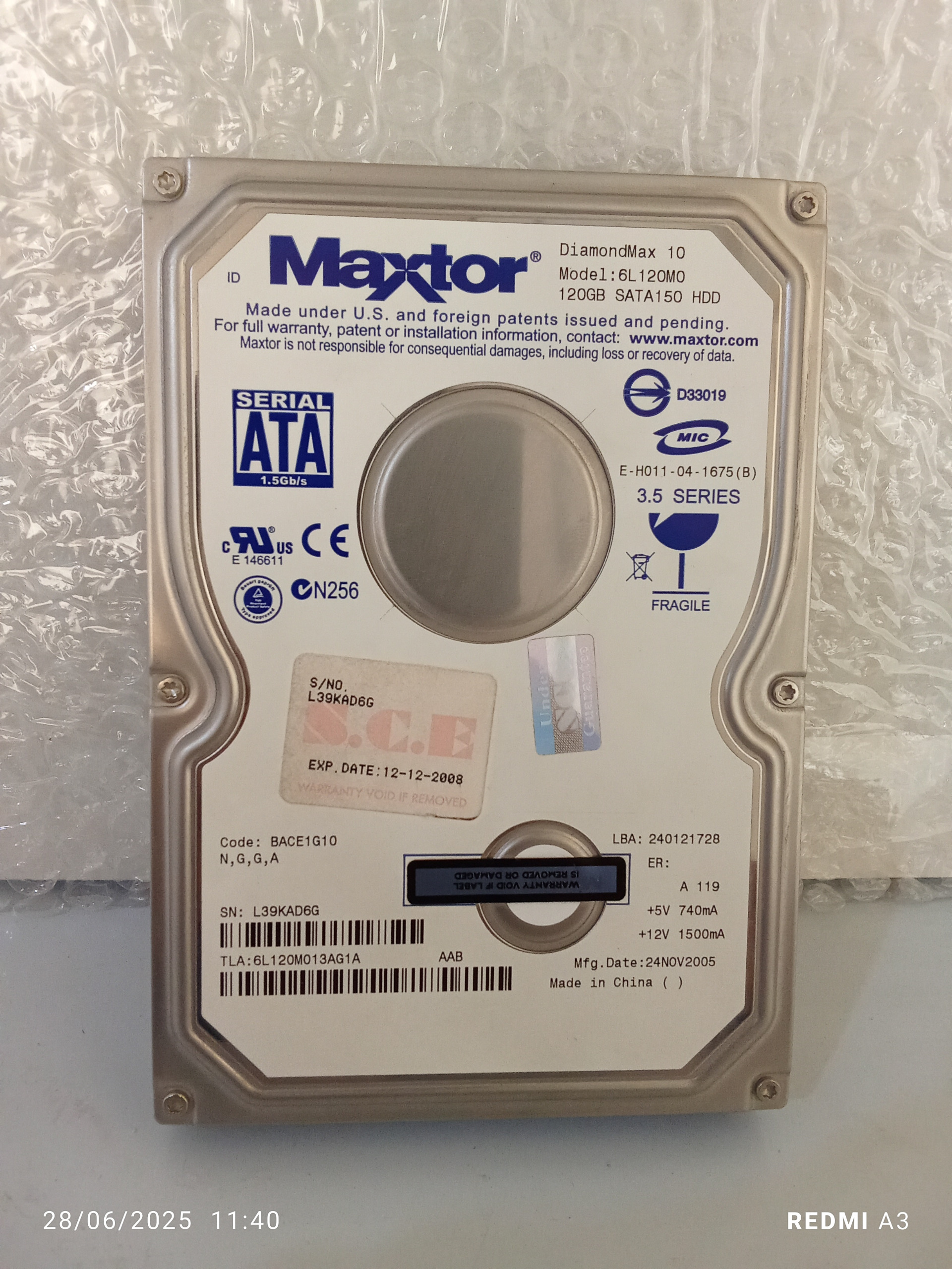 هارد 120 گیگ مکستور سلامت 97%