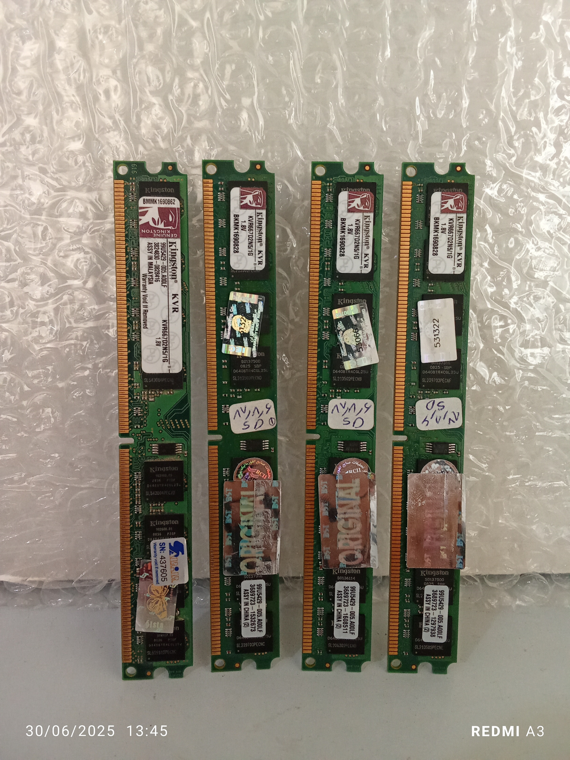 بسته 4عدد رم یک گیگ DDR2 باس 667-برند KINGSTON