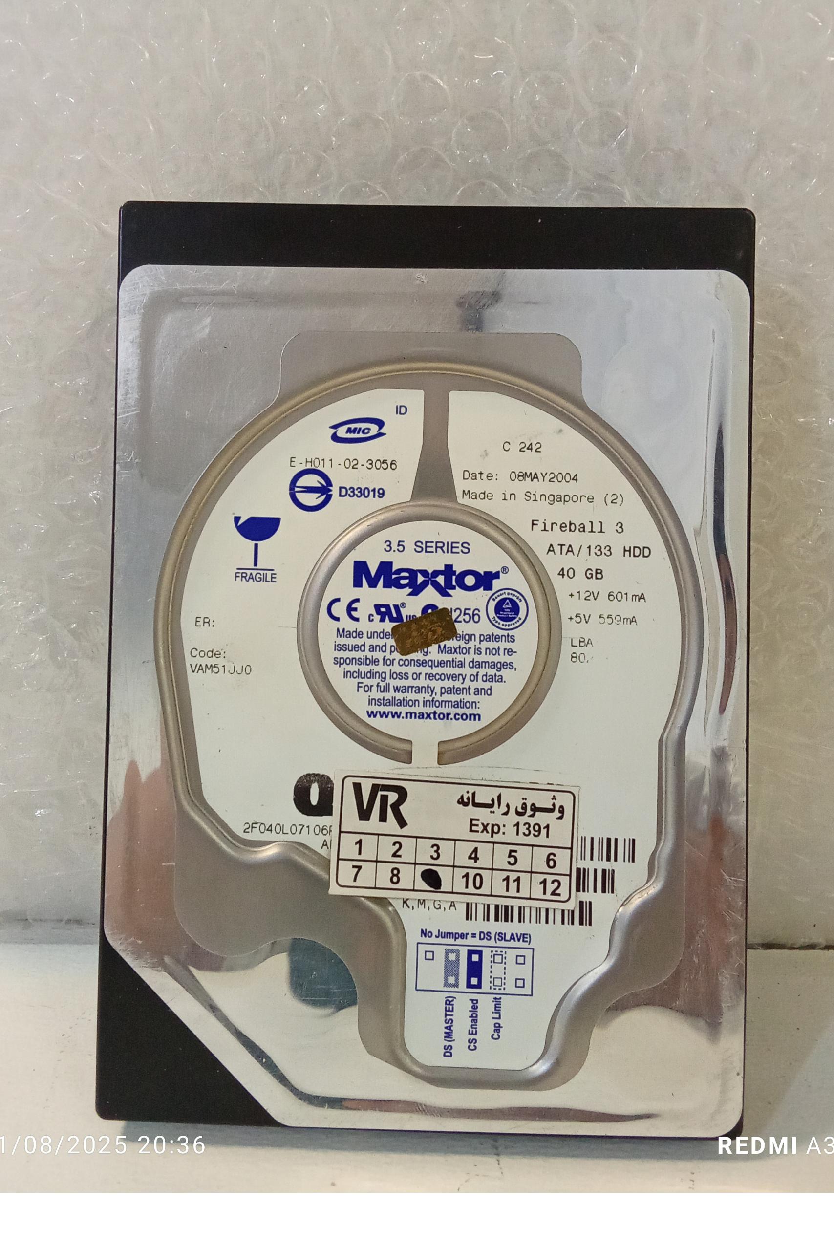 هارد 40 گیگ مکستور-سلامت 95%