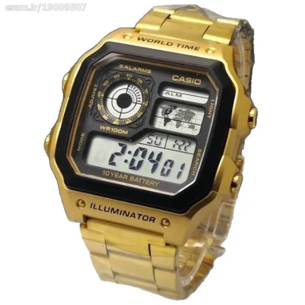 ساعت مچی دیجیتالی طلایی کاسیو WORLD TIME