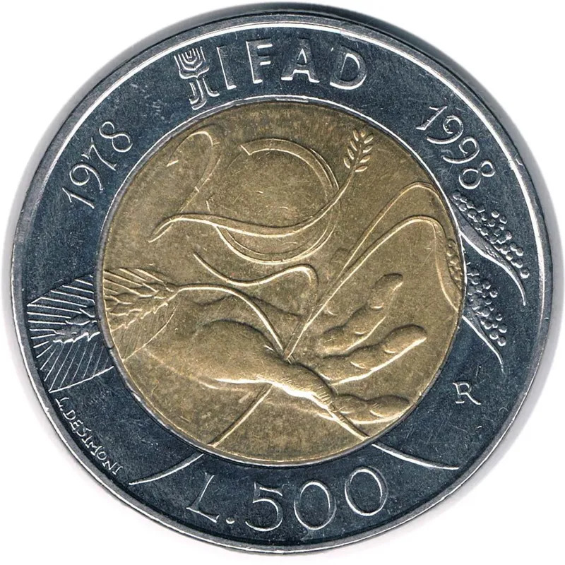 سکه یادبودی 500 لیر ایتالیا 1998 (نایاب) FAO