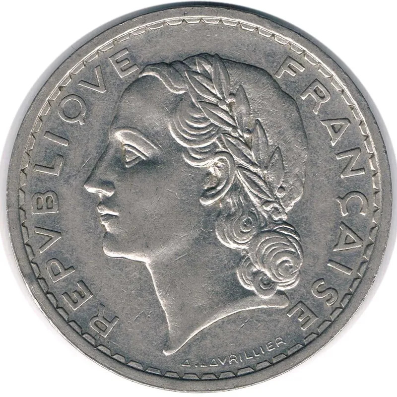 سکه 5 فرانک فرانسه 1935 (نایاب) 12 گرم . نیکل