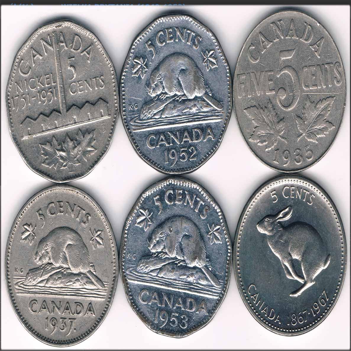 سکه های 5 سنت کانادا 6 سکه (نایاب)