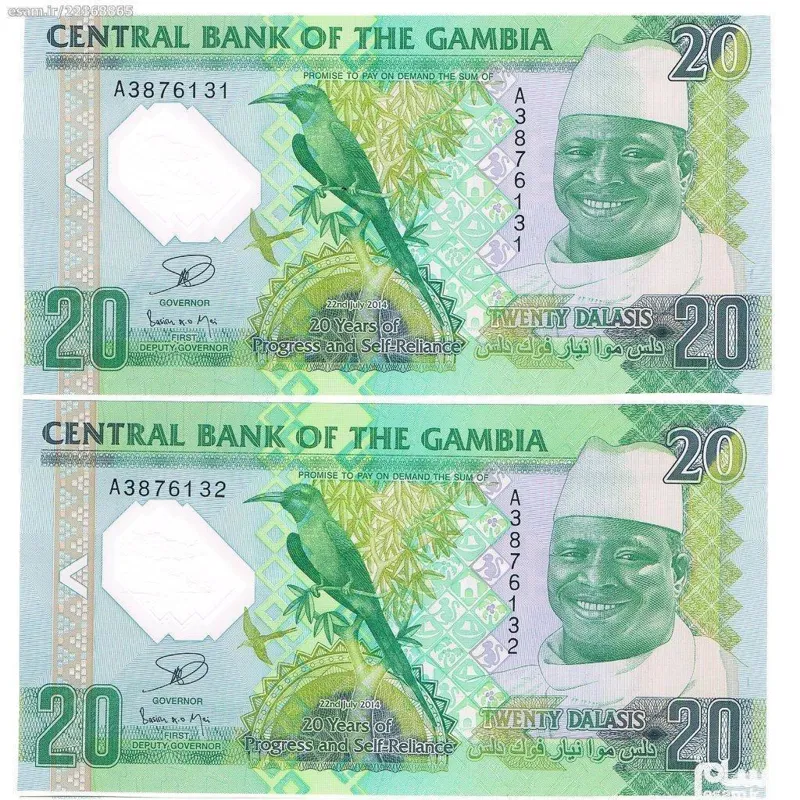 جفت بانکی اسکناس یادبودی 20 دالاسی گامبیا 2014