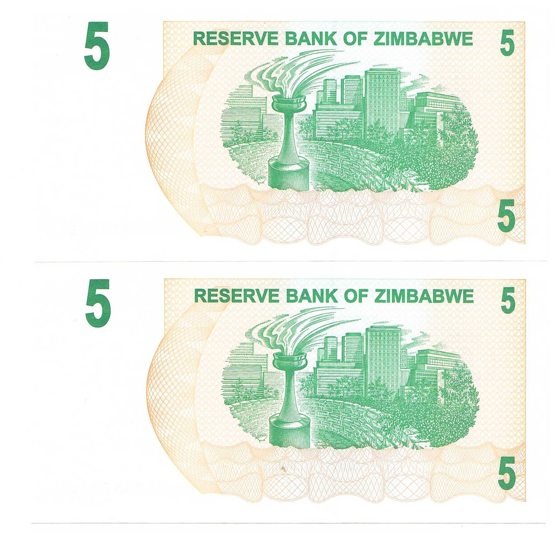 جفت اسکناس بانکی 5 دلار زیمبابوه 2006 (کمیاب)