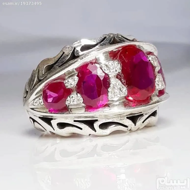 انگشتر جواهری زیبای 5نگین یاقوت المانی با سختی 8