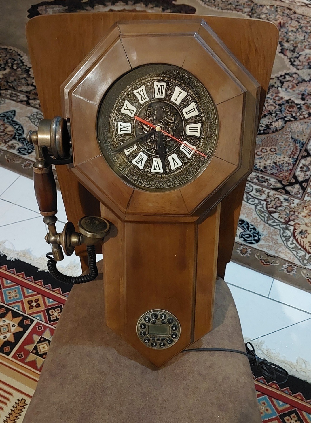 تلفن ساعت چوبی دیواری