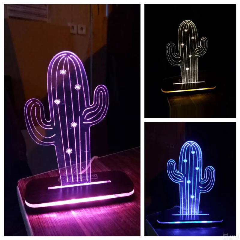 چراغ خواب سه بعدی طرح کاکتوس