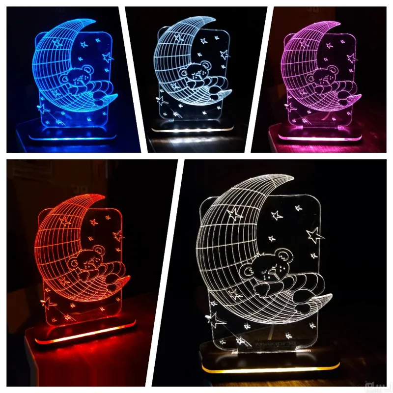 چراغ خواب سه بعدی طرح  خرس و ماه