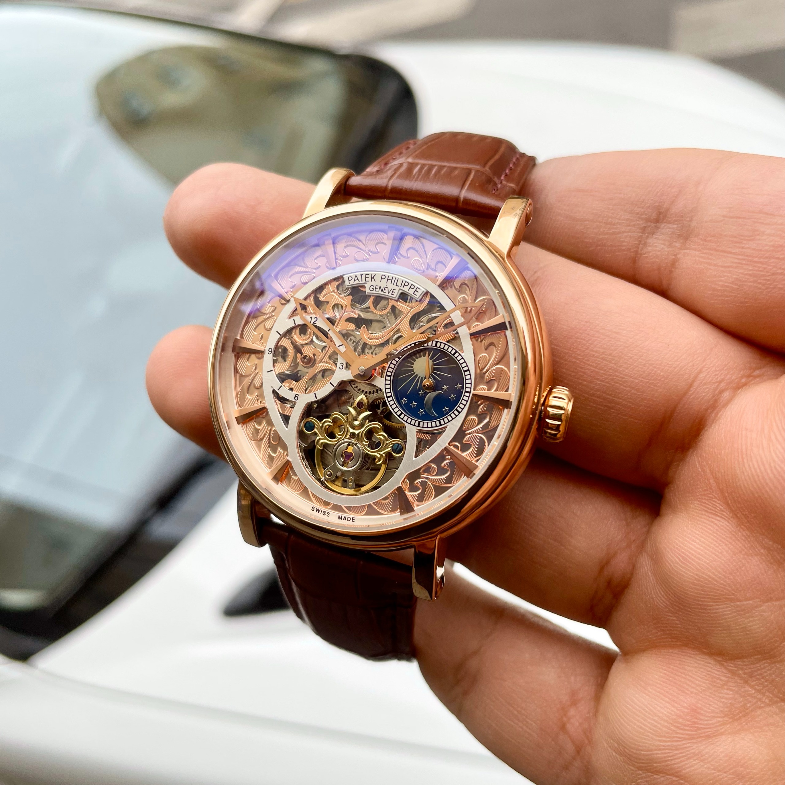 ساعت مچی موتور باز چرم مردانه Patek Philippe