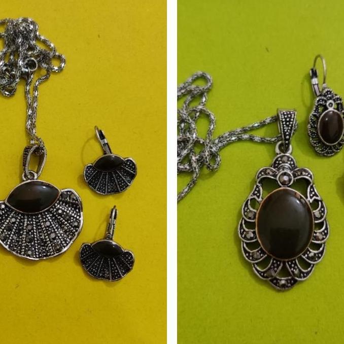 دو عدد نیم ست بدل نگین قهوه ای فروش یکجا