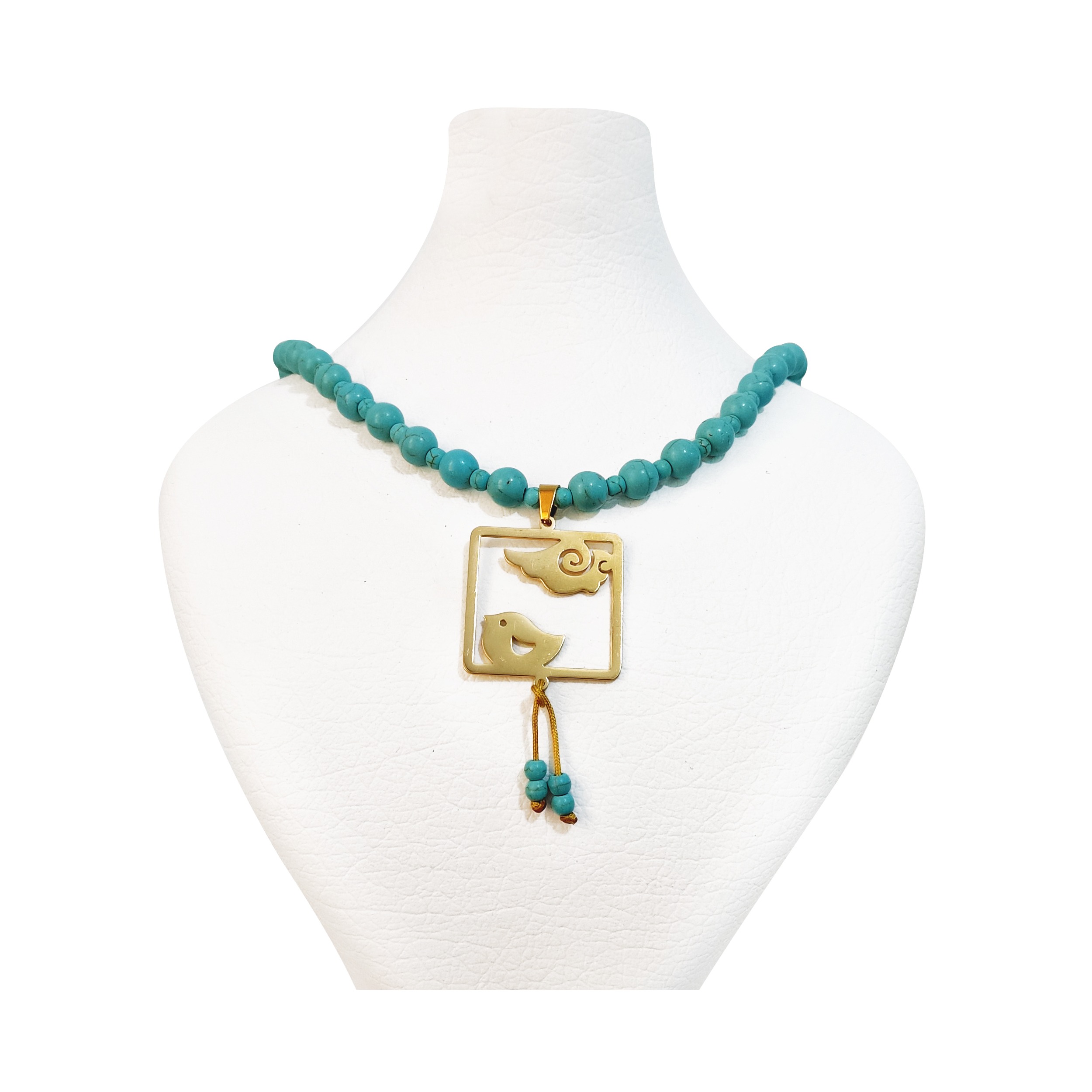 گردنبند پلاک پرنده مهره آبی