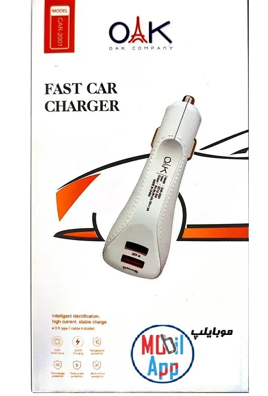 شارژر فندکی دو پورت CAR-2001 OAK با کابل