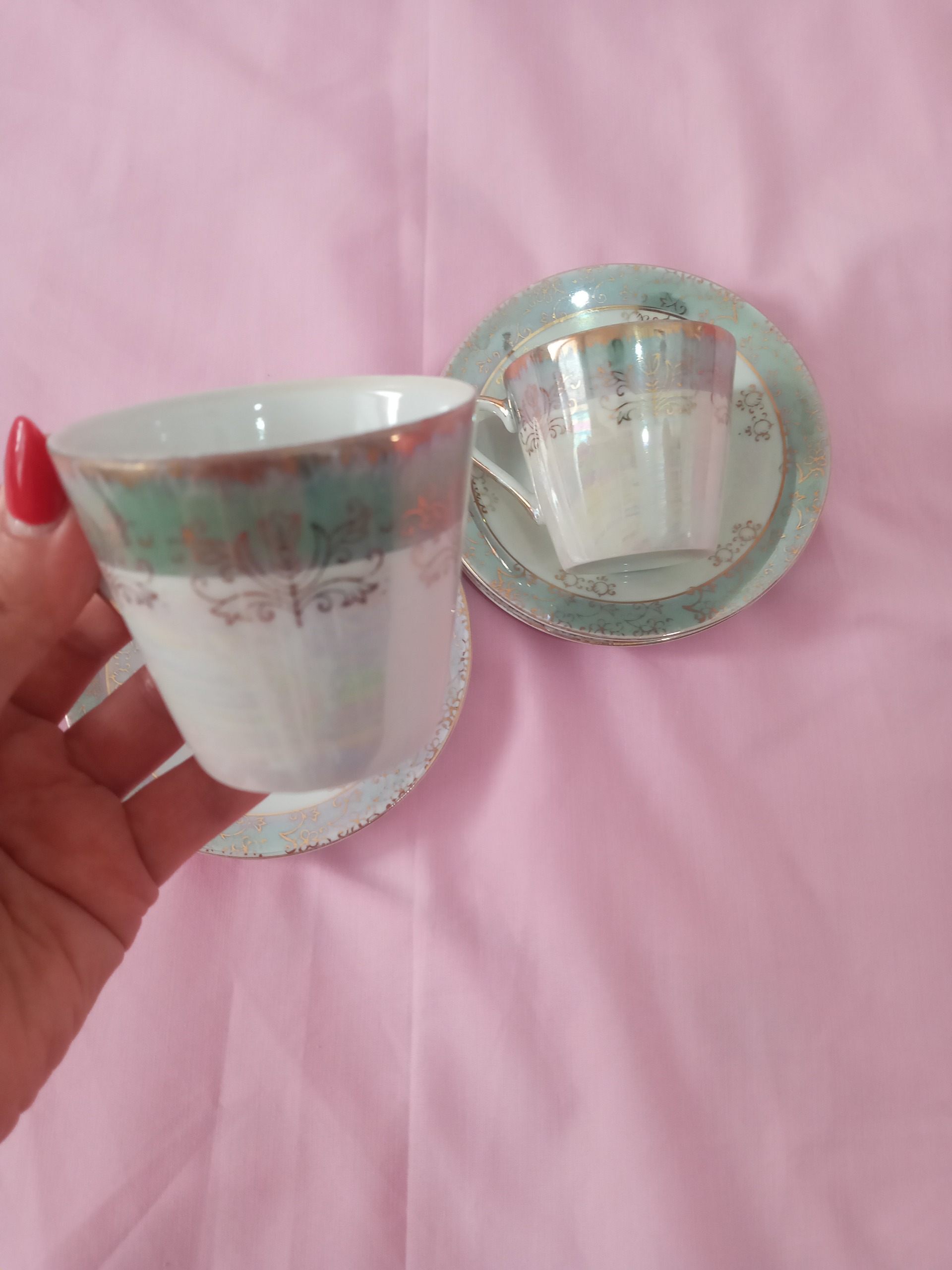 دو عدد فنجان و نعلبکی قهوه خوری قدیمی ژاپنی