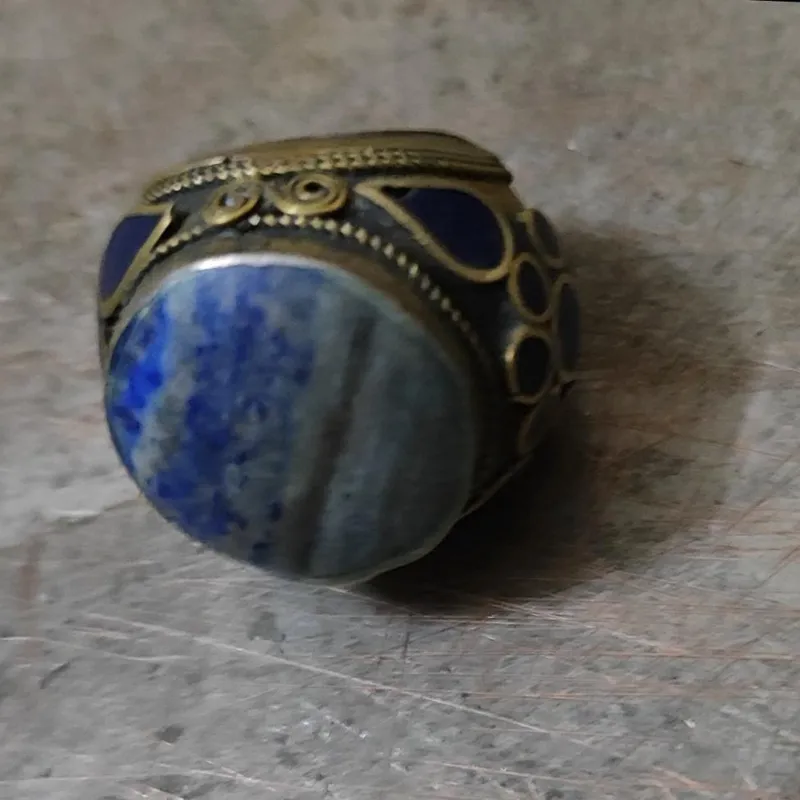 انگشتر لاجورد کهنه و کلکسیونی  رکاب هفت جوش