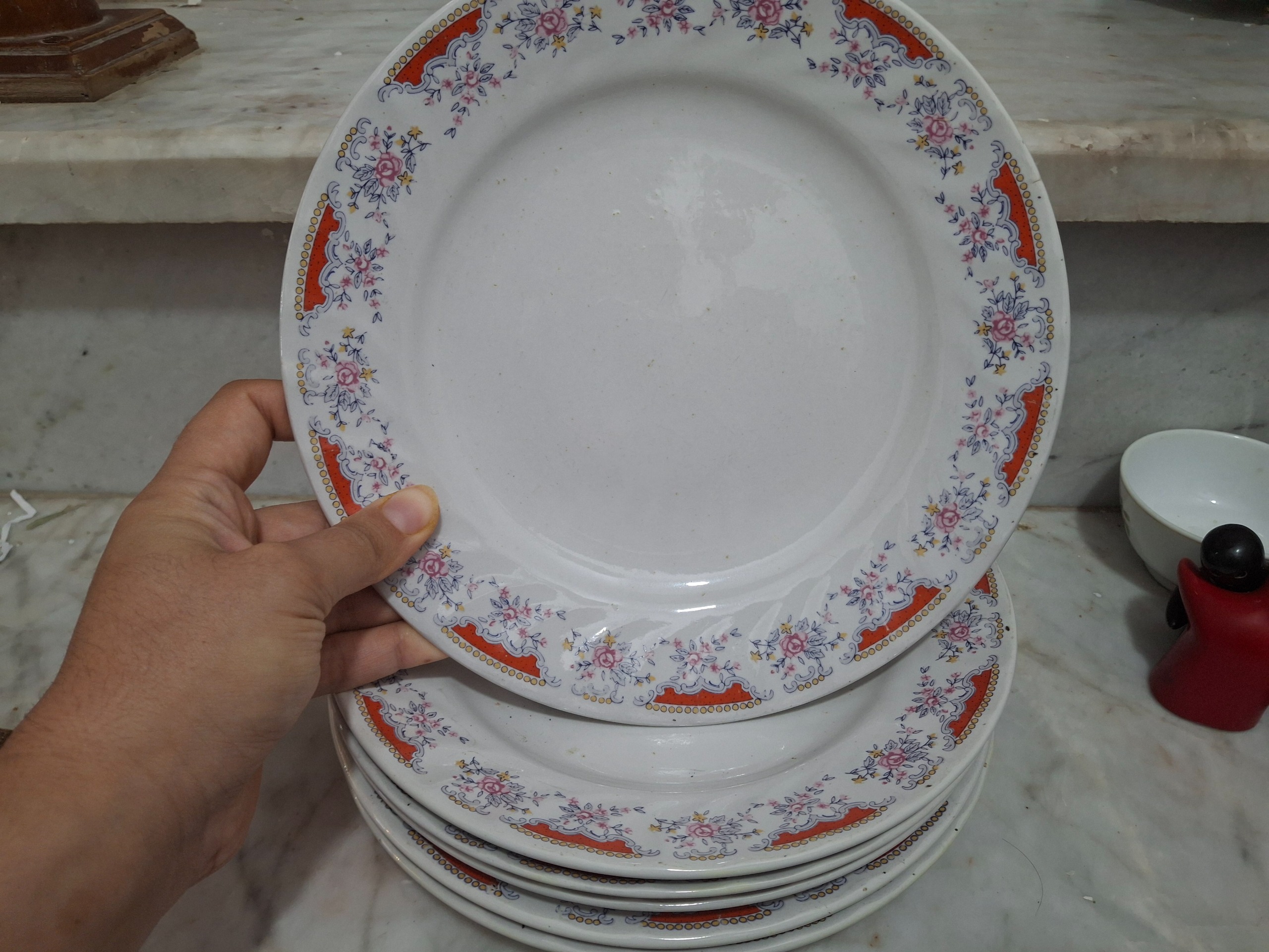 بشقاب چینی پلوخوری حاشیه قرمز 6 عددی