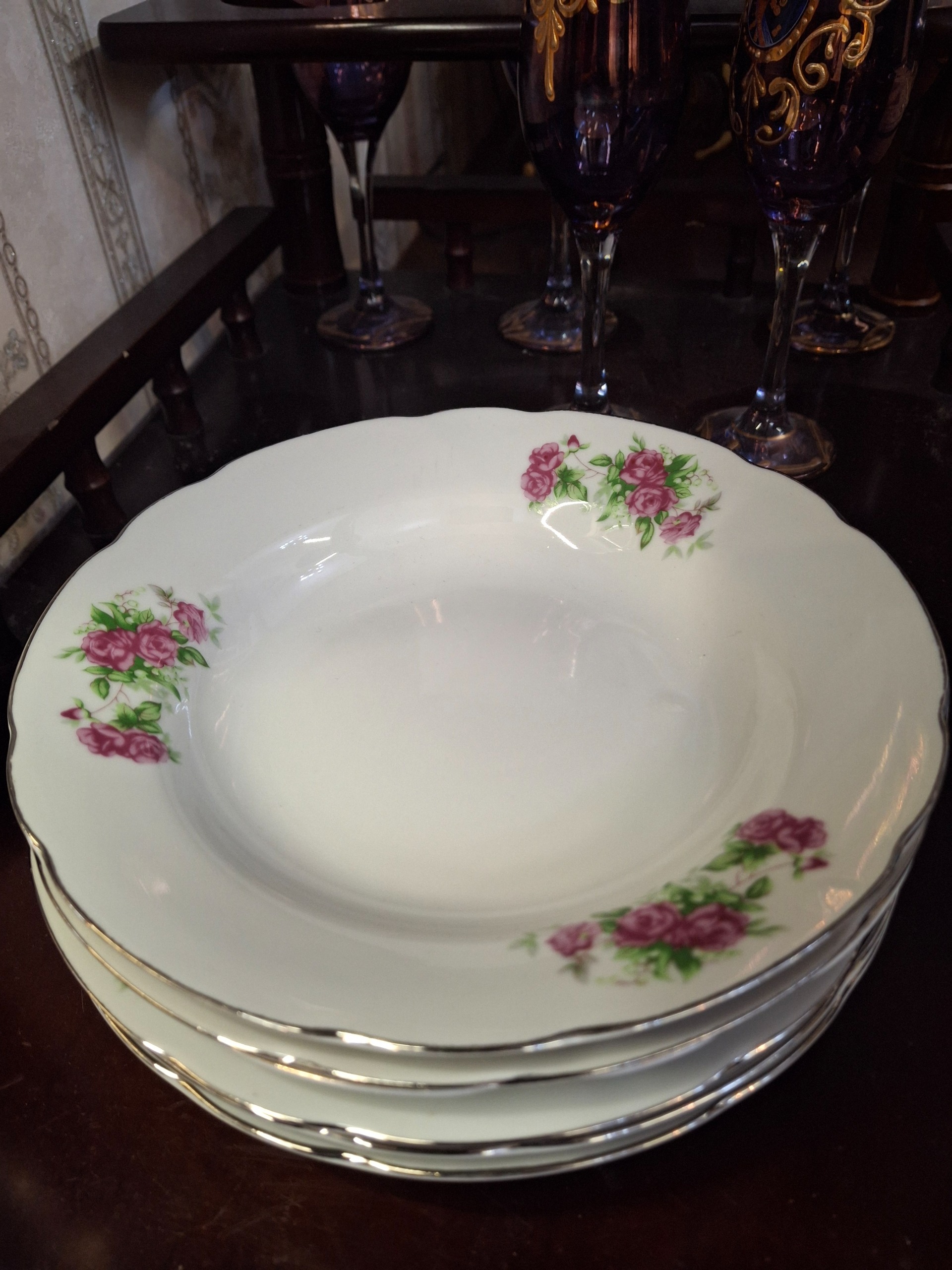 بشقاب سوپخوری گل سرخی 6 عددی ژاپنی درجه 1 زیر قیمت