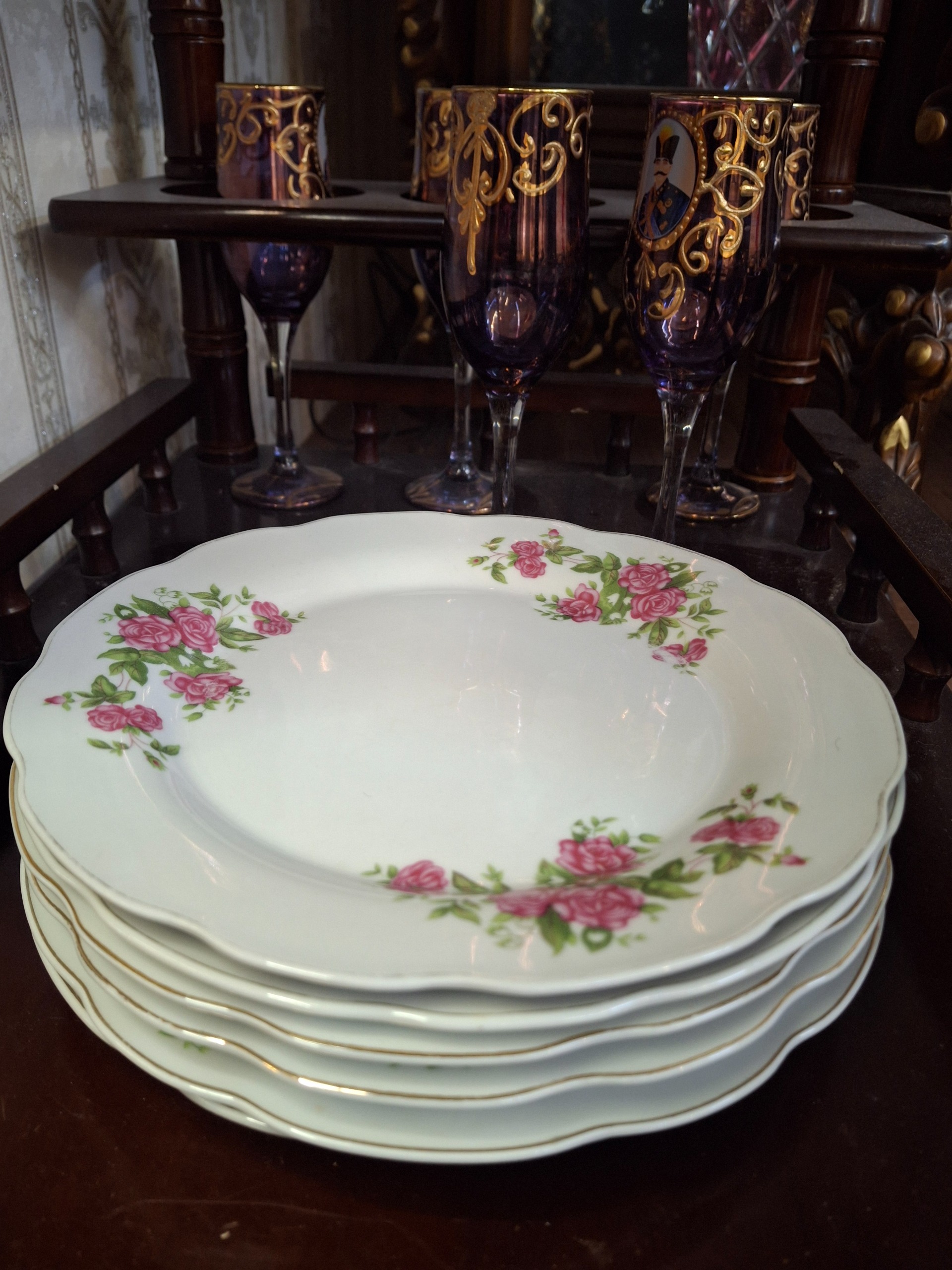 بشقاب پلوخوری چینی گل سرخی 6 عددی