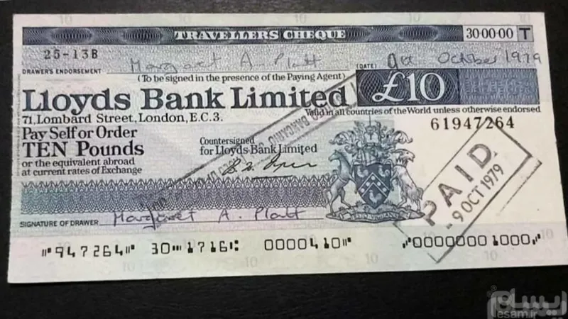 اسکناس چک پول 10 پوند بانک لیمیتید بریتانیا 1979