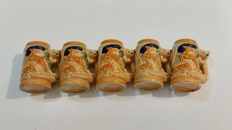 5 لیوان ژاپنی قدیمی با تصویر روباه