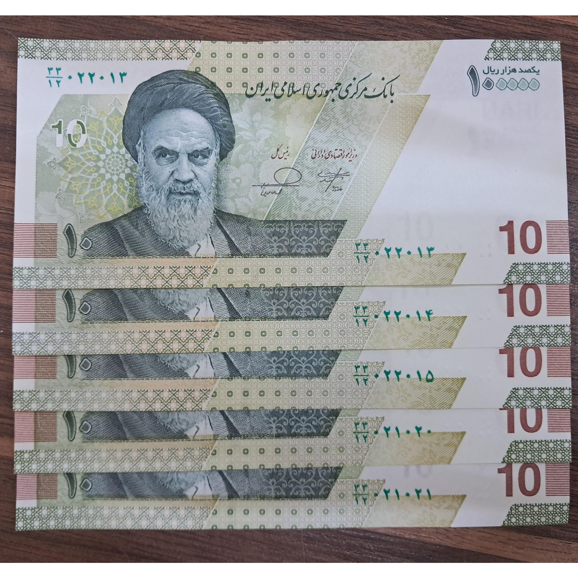5 برگ اسکناس 100000 ریالی دارای شماره سریال دوقلو