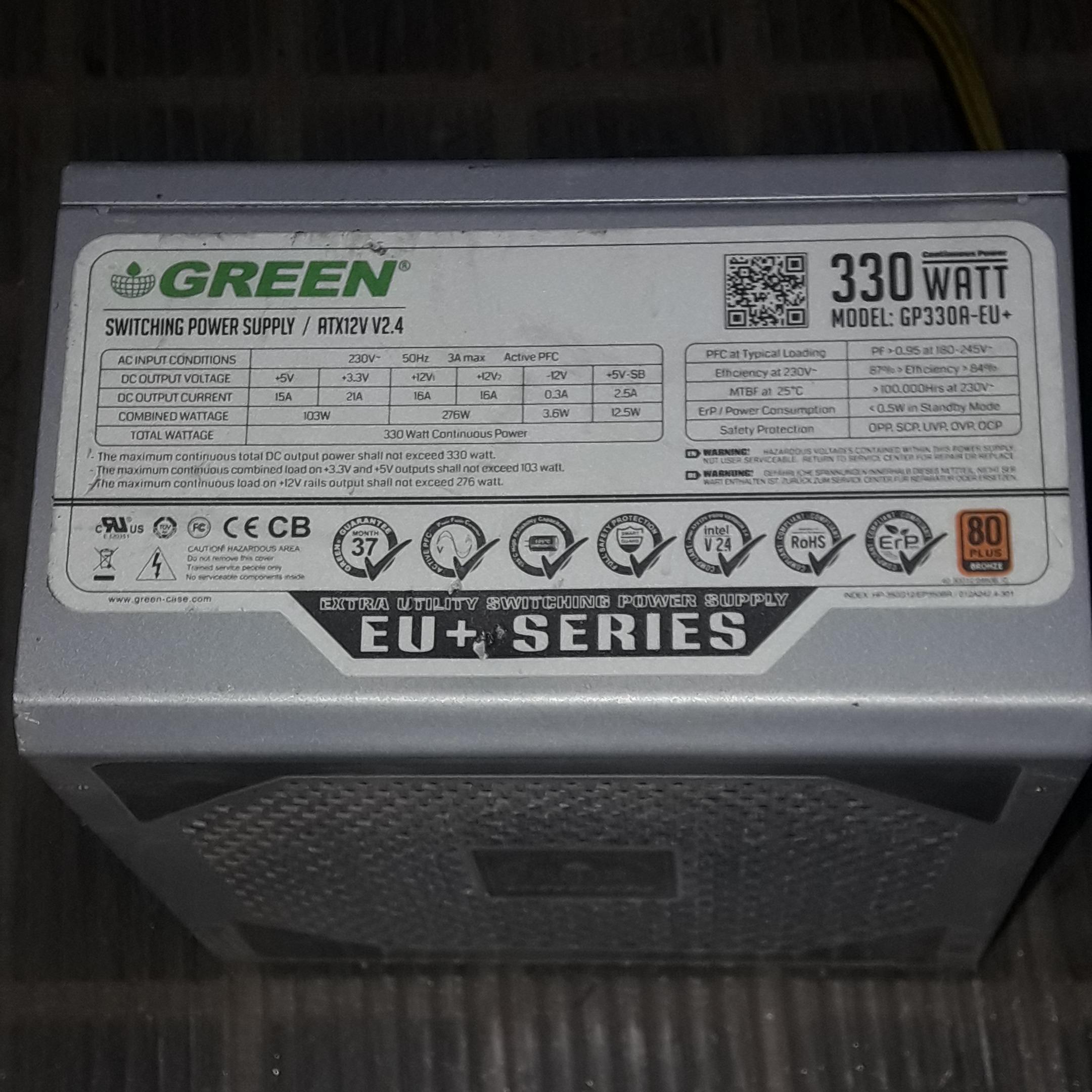 پاور کامپیوتر گرین 330 وات EU پلاس
