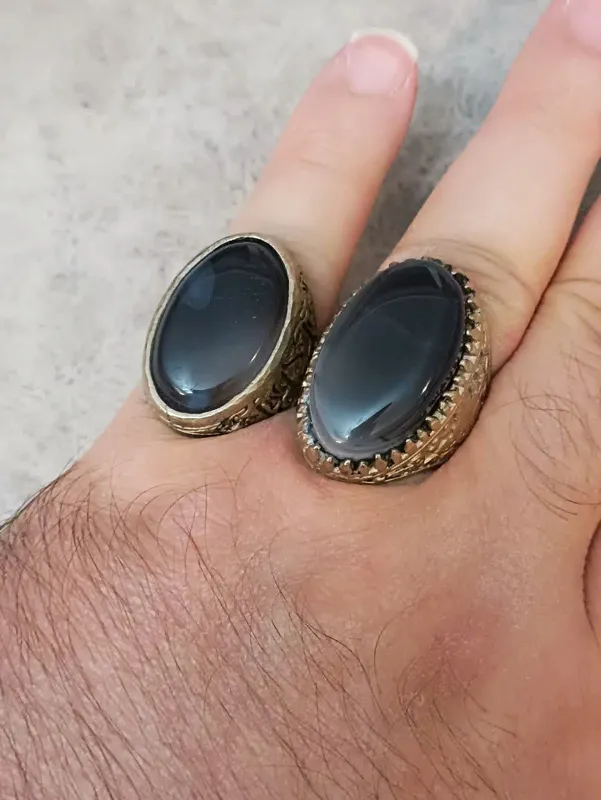 انگشتر ست زیبای عقیق سلیمانی دودی