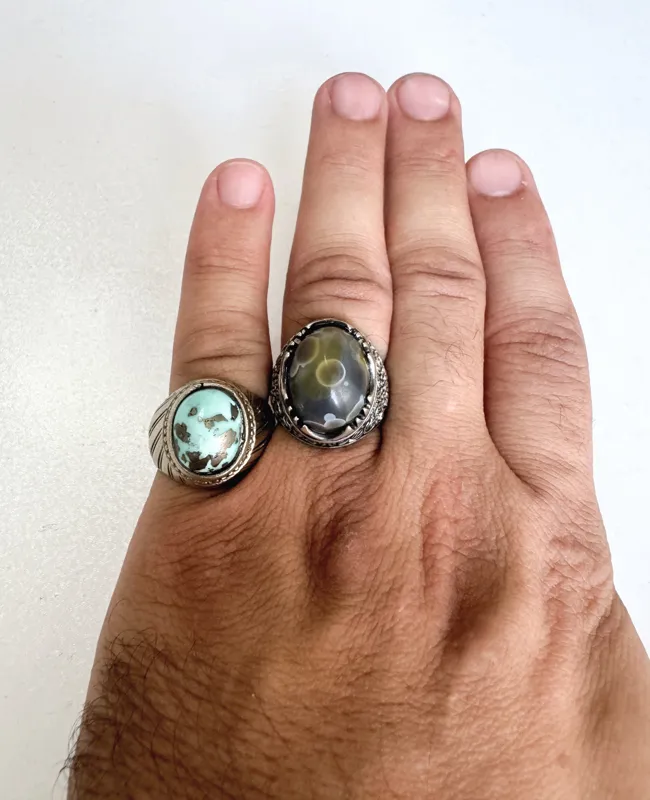 جفت انگشتر نقره 925 باباقوری و فیروزه کرمان