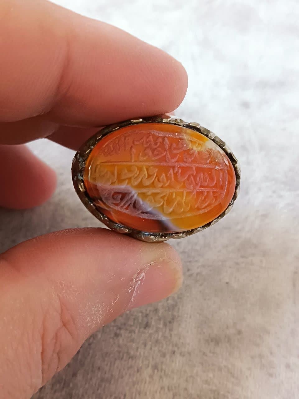 انگشتر عقیق خطی پرتقالی مردانه