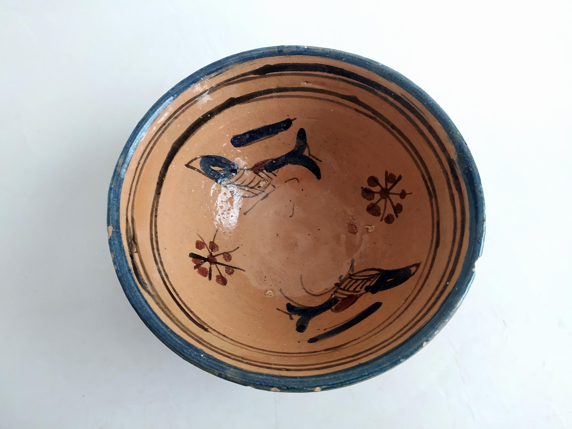 کاسه سفالی میبد کاردست نقاشی شده لعابدار (کد45621)