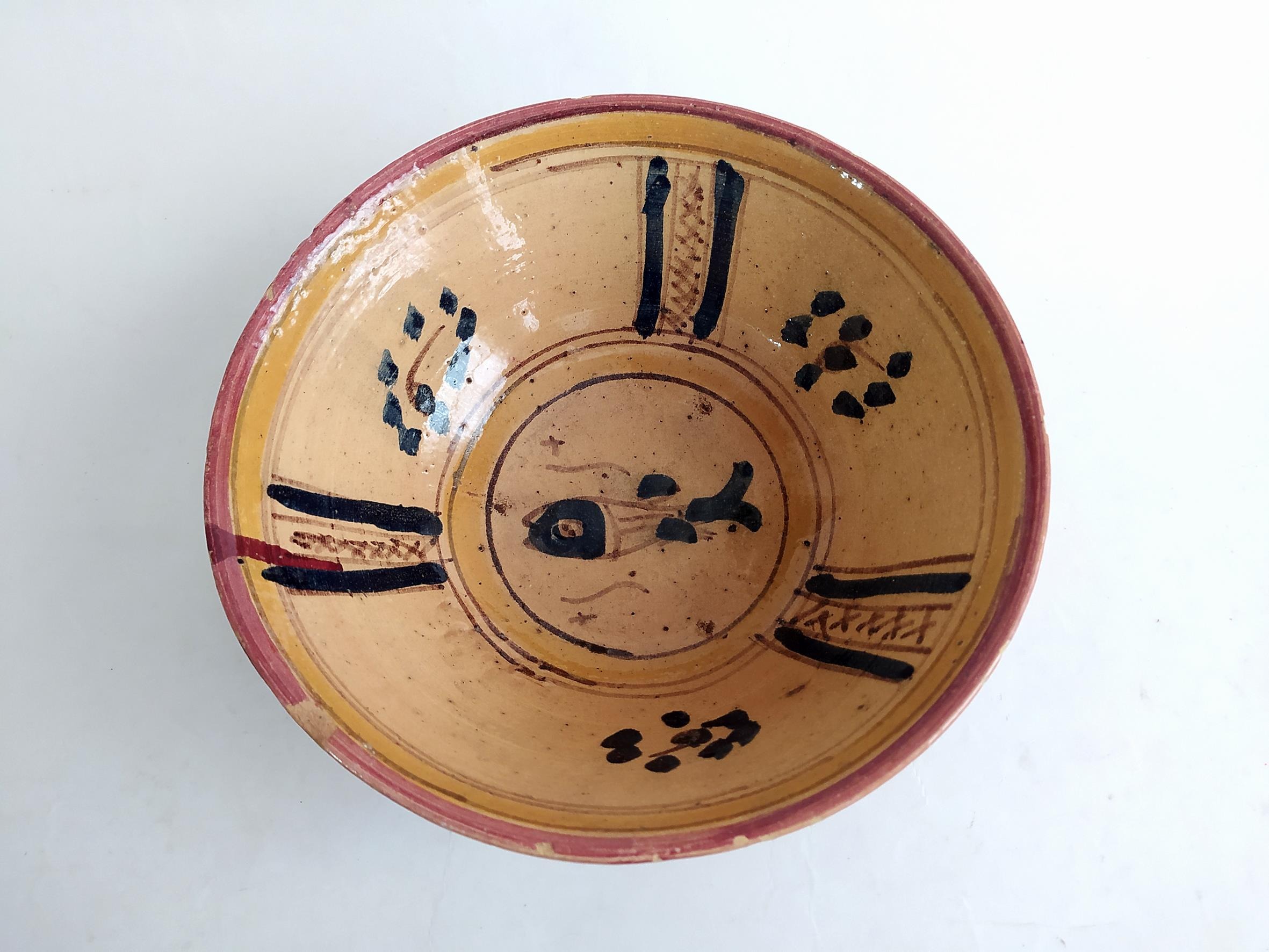 کاسه سفالی میبد کاردست نقاشی شده لعابدار (کد45625)