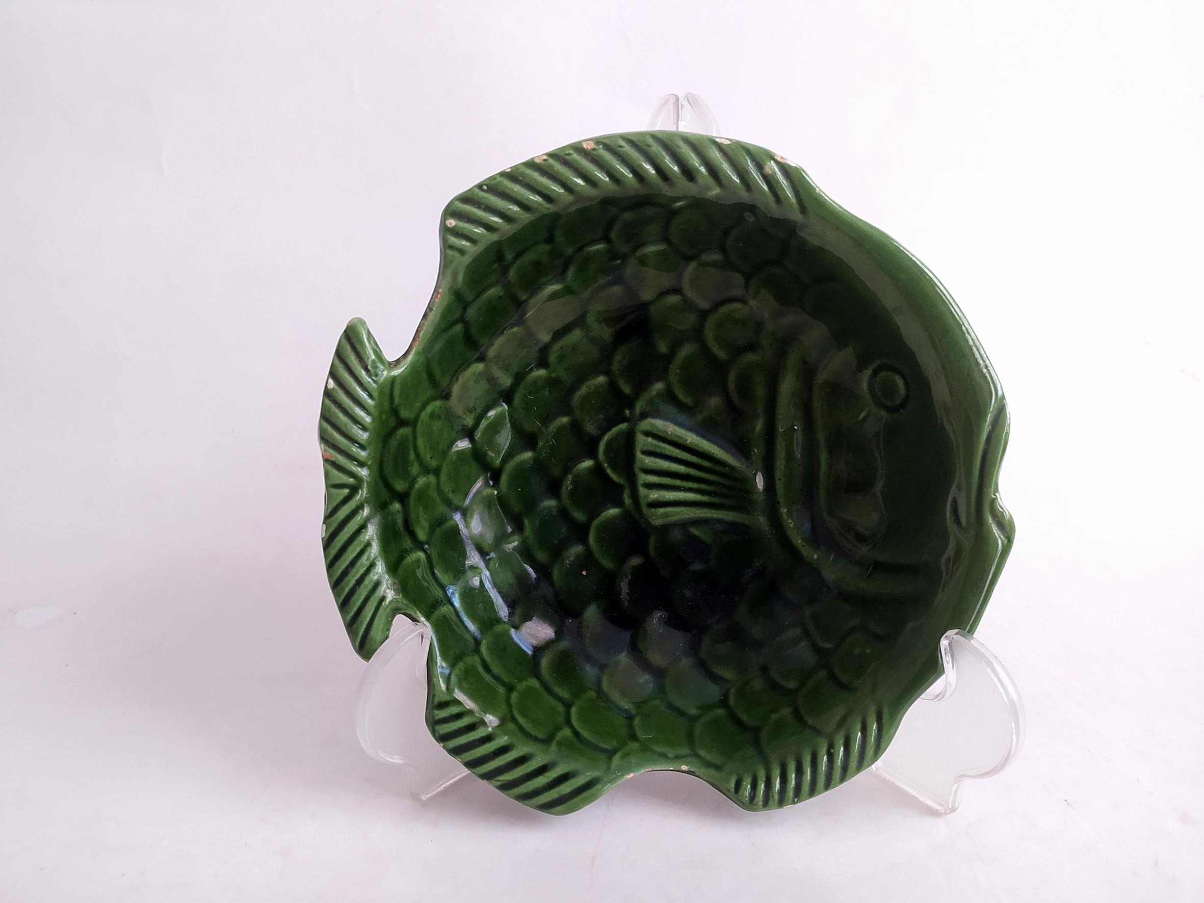 آجیل خوری سرامیکی قدیمی طرح ماهی سبز (کد45613)