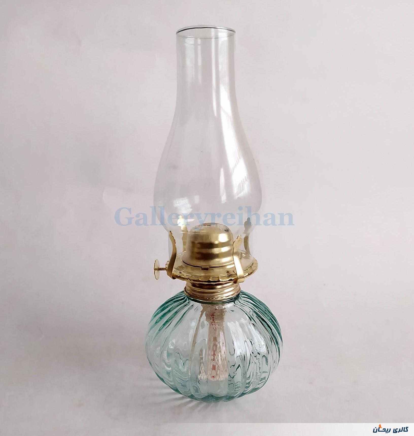 چراغ نفتی زیبا طرح شیاردار سبز آبی کمرنگ (کد47627)