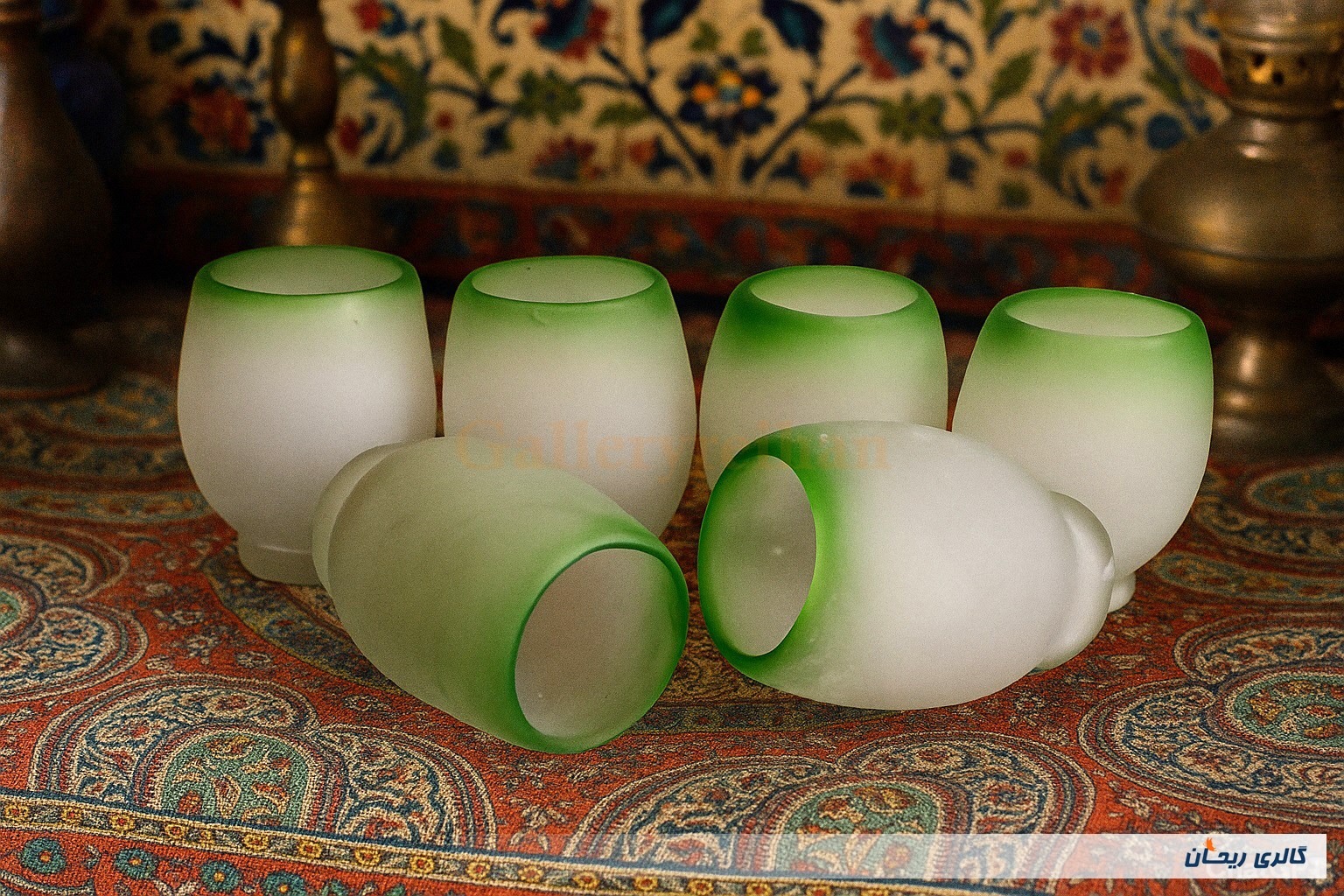 6عدد لیوان دستساز قدیمی مات رنگ پسته ای (کد47525)
