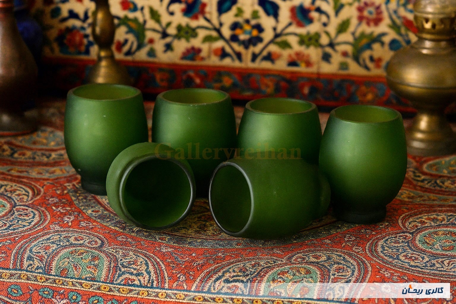 6عدد لیوان دستساز قدیمی مات رنگ سبز جذاب (کد47535)